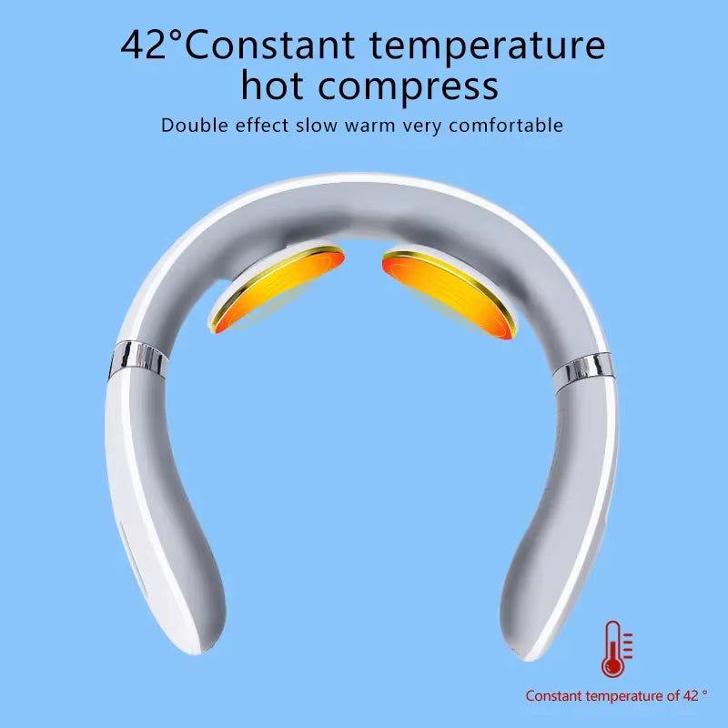 Neck Pulse TENS Machine with Heat Cordless Neck Cervical Vertebra Massager 15 Levels Deep Tissue Massage Portable and Soothing