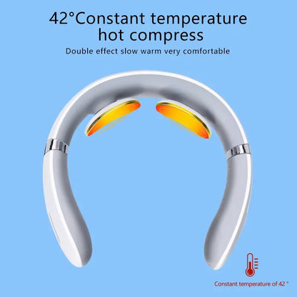 Neck Pulse TENS Machine with Heat Cordless Neck Cervical Vertebra Massager 15 Levels Deep Tissue Massage Portable and Soothing